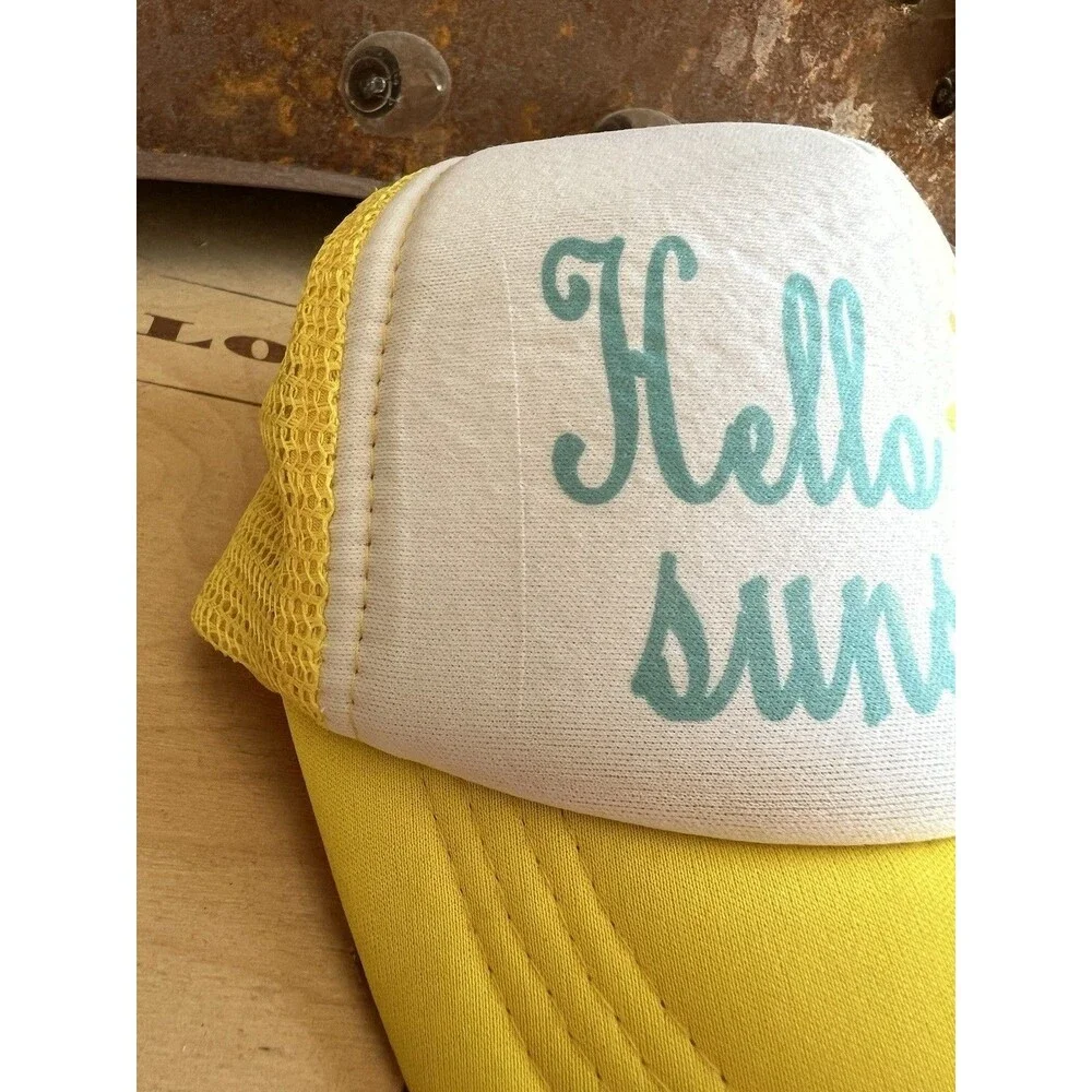HELLO SUNSHINE Summer Beach Yellow Baby Toddler Trucker Hat 45-50cm 1-3 yrs NEW